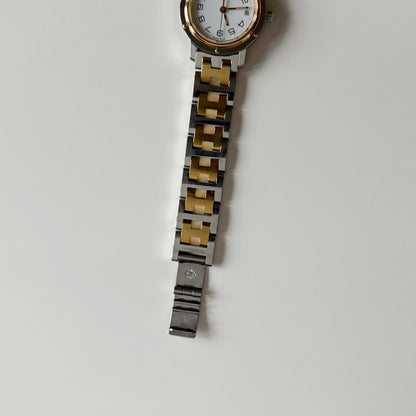 Hermes 1990s Clipper Round Dial Gold Plated Two Tone Watch