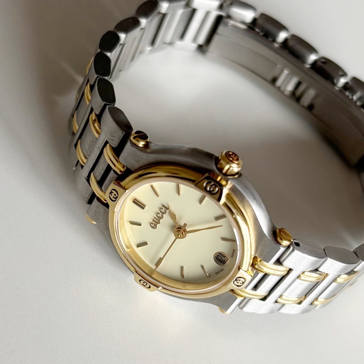 Gucci 1990s Date Round Dial Two Tone Watch