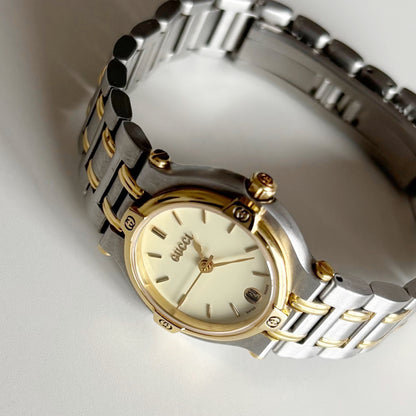 Gucci 1990s Date Round Dial Two Tone Watch