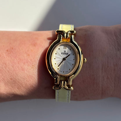 Fendi 1990s Interchangeable Strap Gold Plated Watch with 9 straps, case