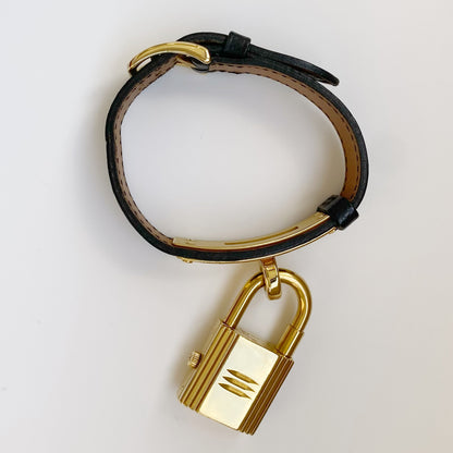 Hermes 1990s Kelly Black Dial Gold Plated Watch