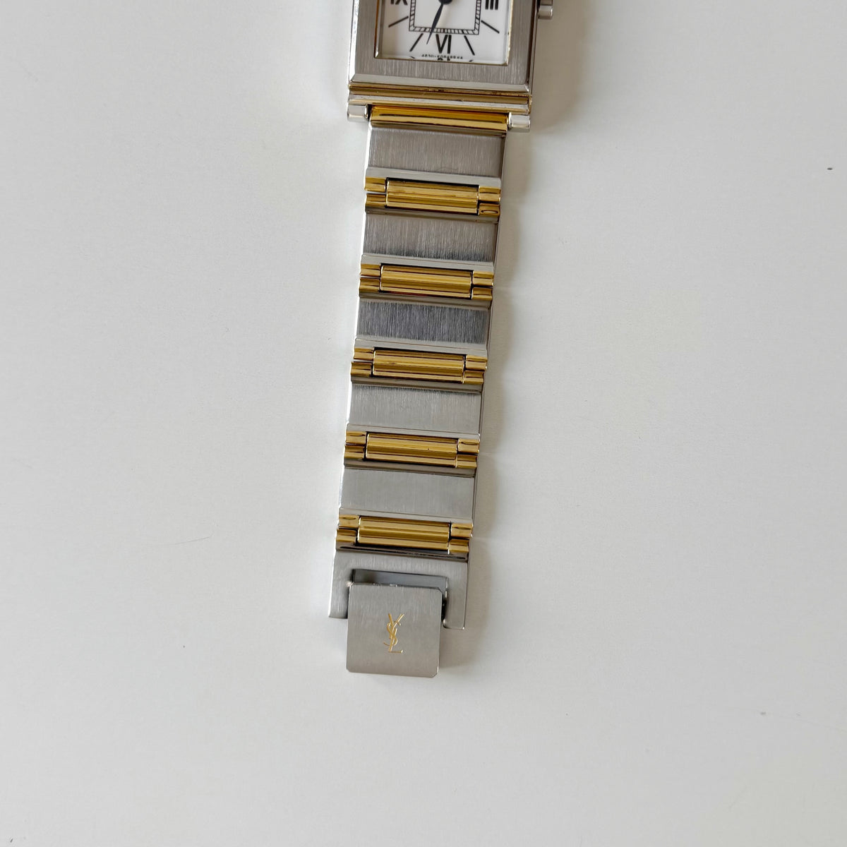 Yves Saint Laurent 1990s Square Dial Two Tone Gold Plated Watch