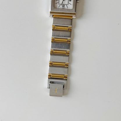 Yves Saint Laurent 1990s Square Dial Two Tone Gold Plated Watch