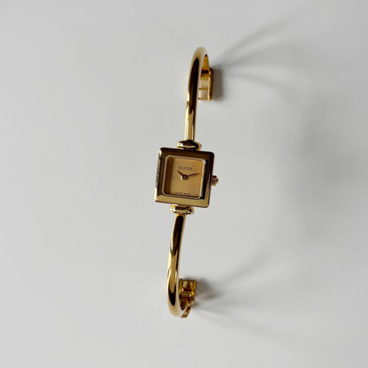 Gucci 1990s Square Dial Gold Plated Bangle Watch