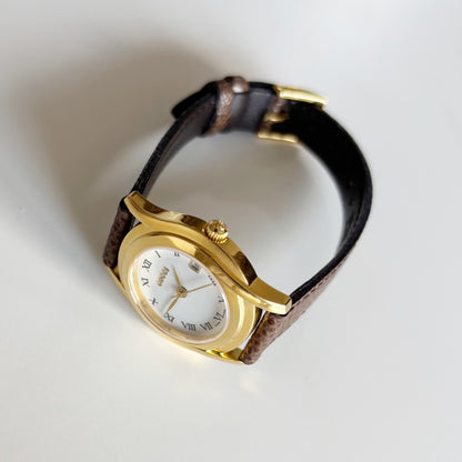 Gucci 1990s Date Round Dial Gold Plated Watch
