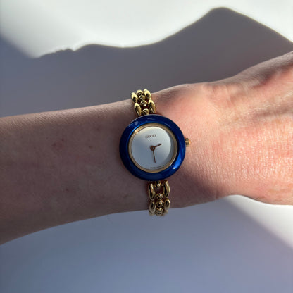 Gucci 1990s Interchangeable Bezel Gold Plated Rice Chain Watch with 6 bezels, case (160mm)