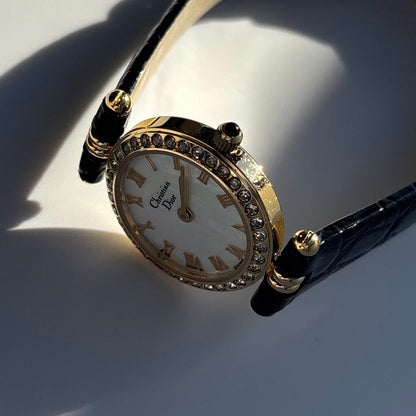Dior 1990s Seashell Round Dial Gold Plated Watch