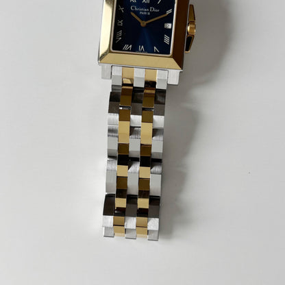 Dior 1990s Monsieur De Dior Navy Square Dial Two Tone Watch (Large)