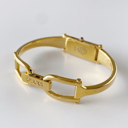 Gucci 1990s Gold Dial Gold Plated Bangle Watch