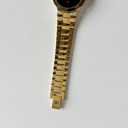 Gucci 1980s Black Round Dial Gold Plated Watch (Large)