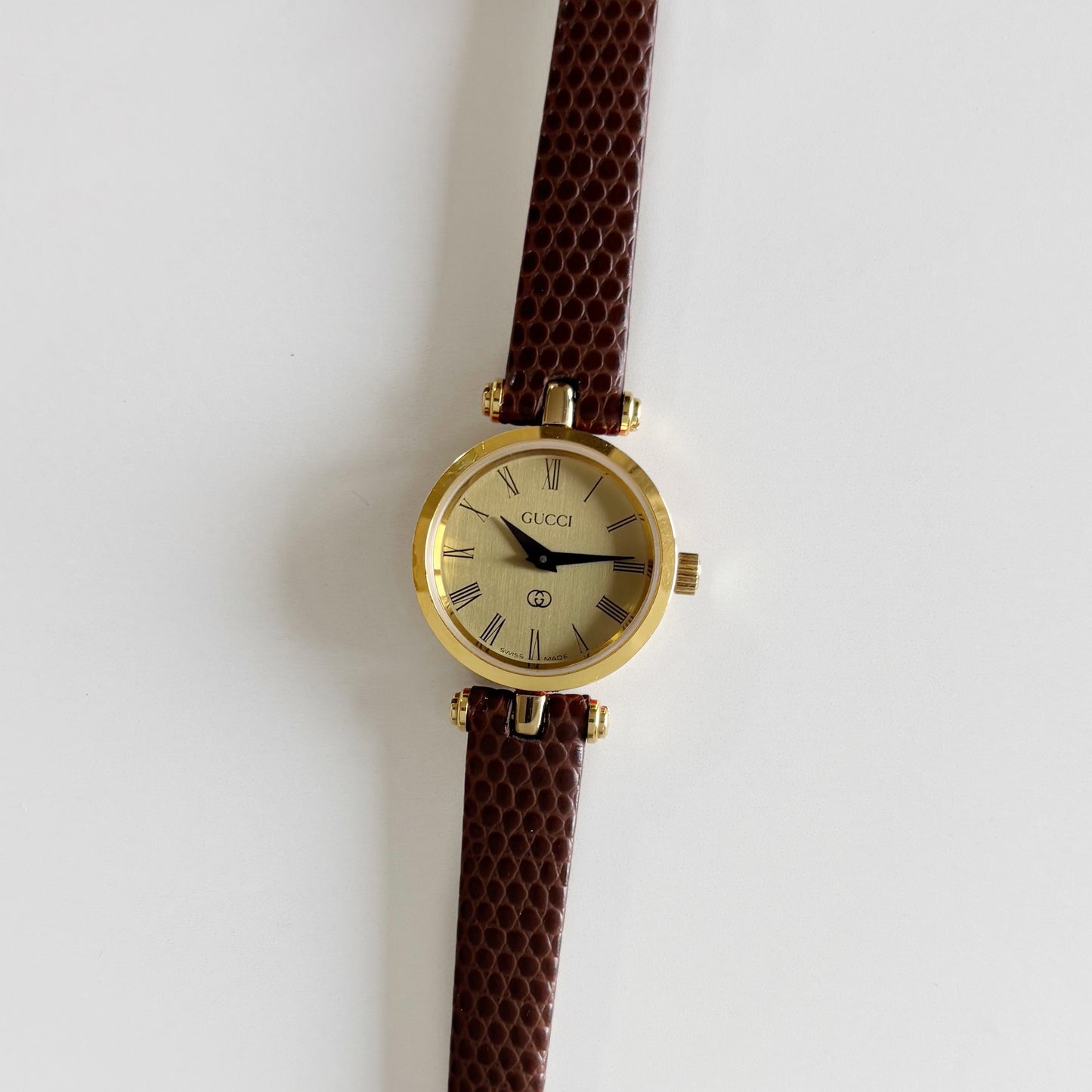 Gucci 1990s Round Gold Dial Gold Plated Watch