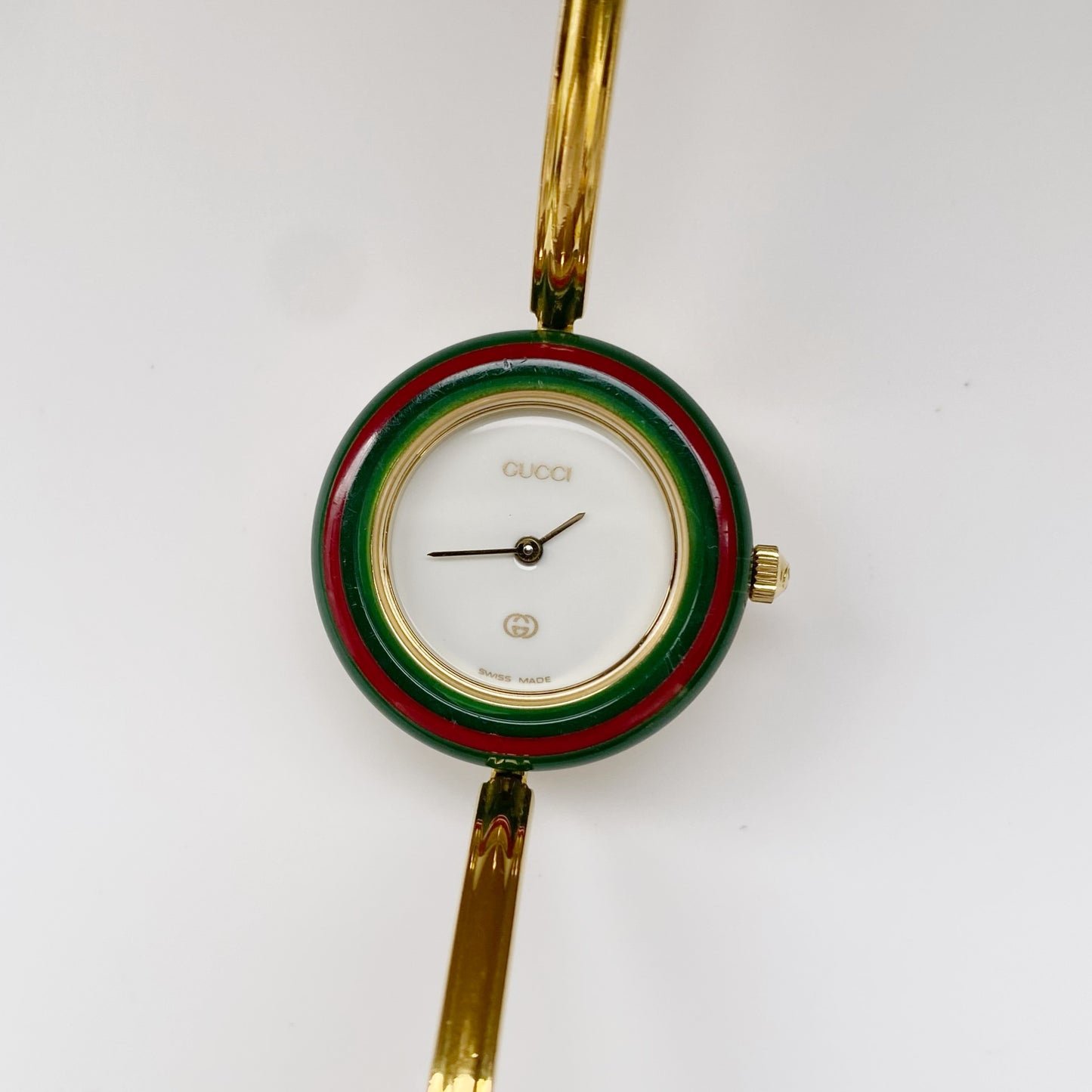 Gucci 1990s Interchangeable Bezel Gold Plated Bangle Watch with 12 bezels, case