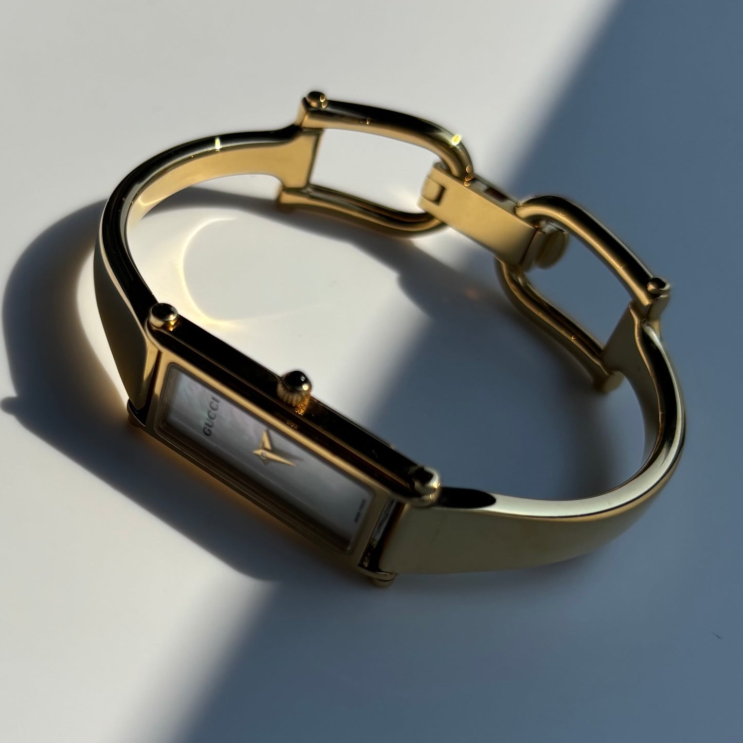 Gucci 1990s Seashell Gold Plated Bangle Watch