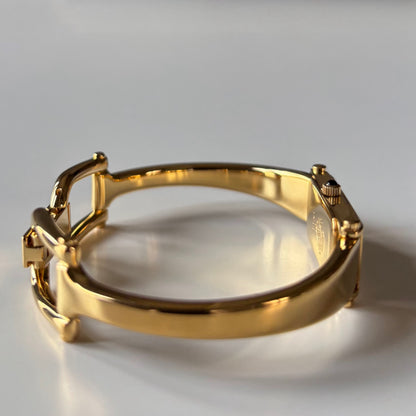 Gucci 1990s Black Rectangular Dial Gold Plated Bangle Watch