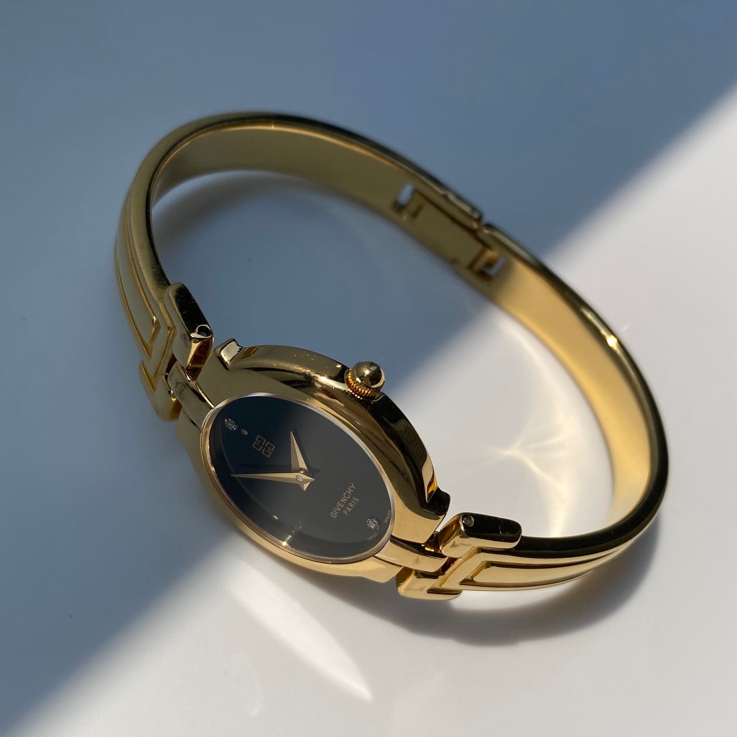Givenchy 1990s Black Dial Gold Plated Bangle Watch