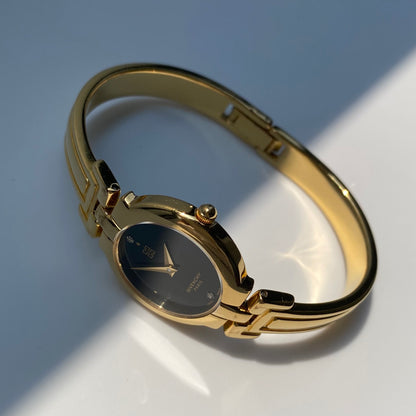 Givenchy 1990s Black Dial Gold Plated Bangle Watch