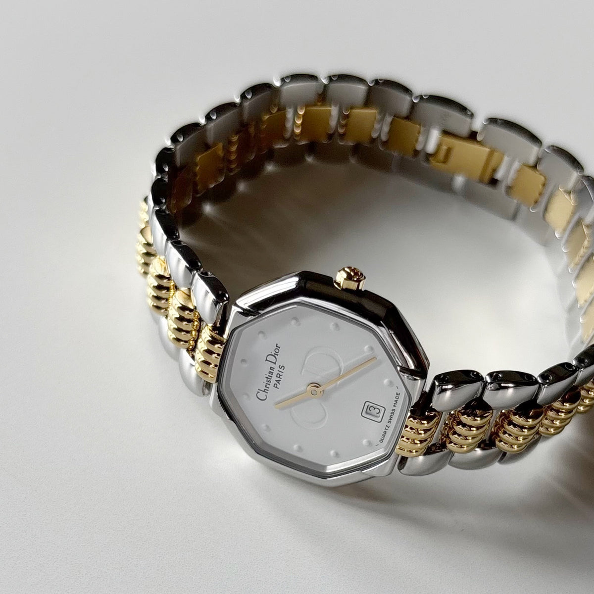 Dior 1990s Octagon Dial Two Tone Gold Plated Watch