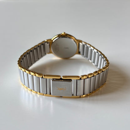 Yves Saint Laurent 1990s Round Dial Two Tone Gold Plated Watch