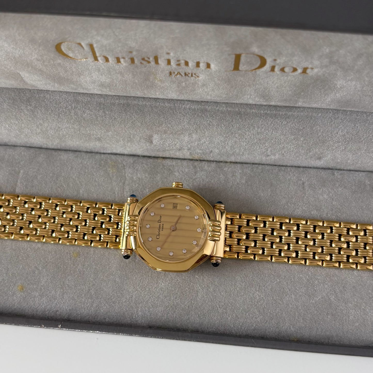 Dior 1990s Octagon Dial Gold Plated Watch