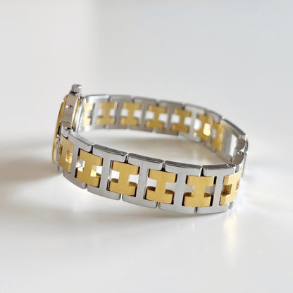 Hermes 1990s Clipper Date Round Dial Two Tone Watch