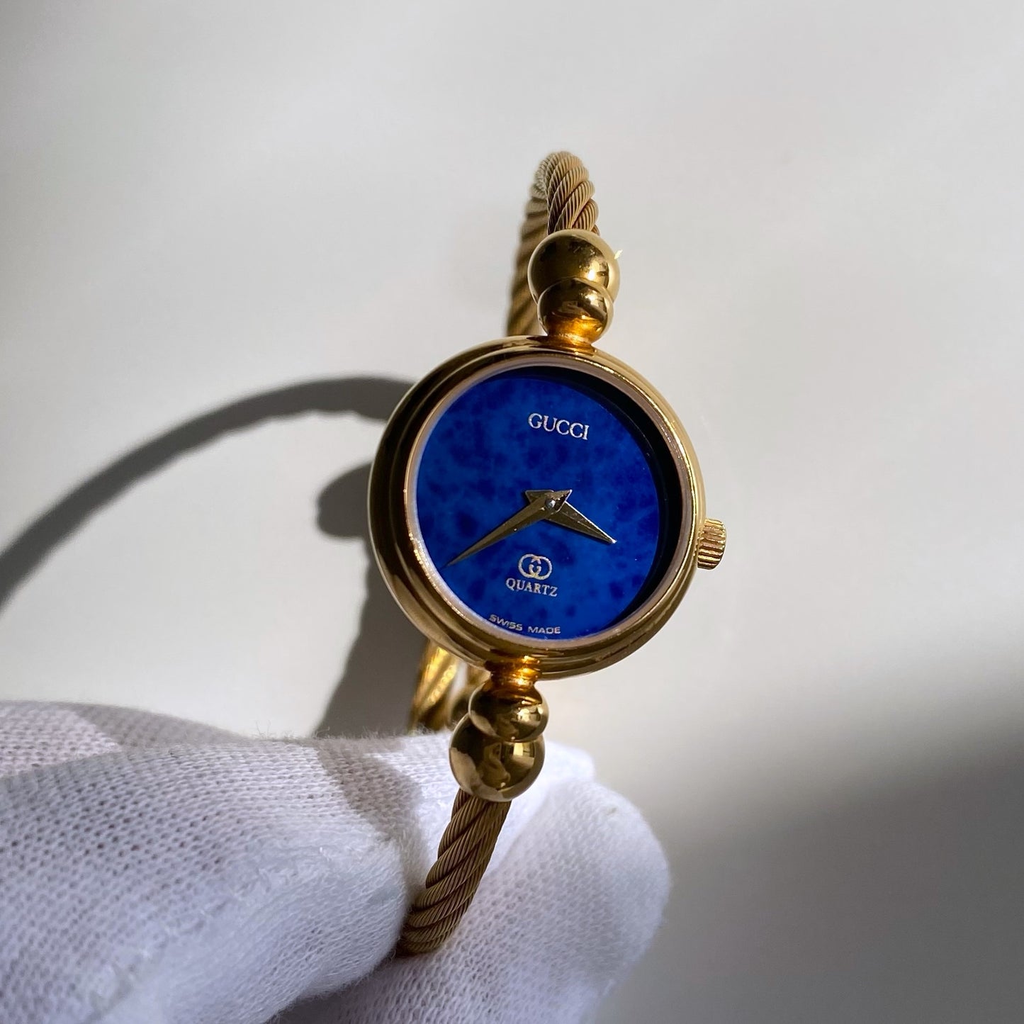 Gucci 1990s Blue Dial Gold Plated Bangle Watch