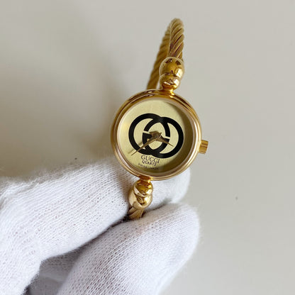 Gucci 1990s Gold Plated Cable Bangle Watch