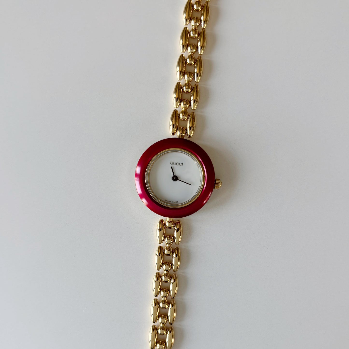 Gucci 1990s Interchangeable Bezel Gold Plated Rice Chain Watch with case, 6 bezels (160mm)