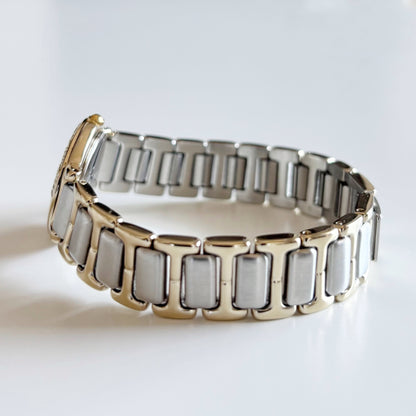 Yves Saint Laurent 1990s Black Round Dial Two Tone Watch