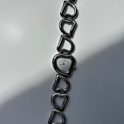 Yves Saint Laurent 1990s Heart Shaped Dial Band Silver Watch