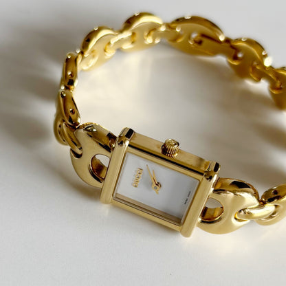 Gucci 1990s Interchangeable Strap Gold Plated Watch with 3 straps, case