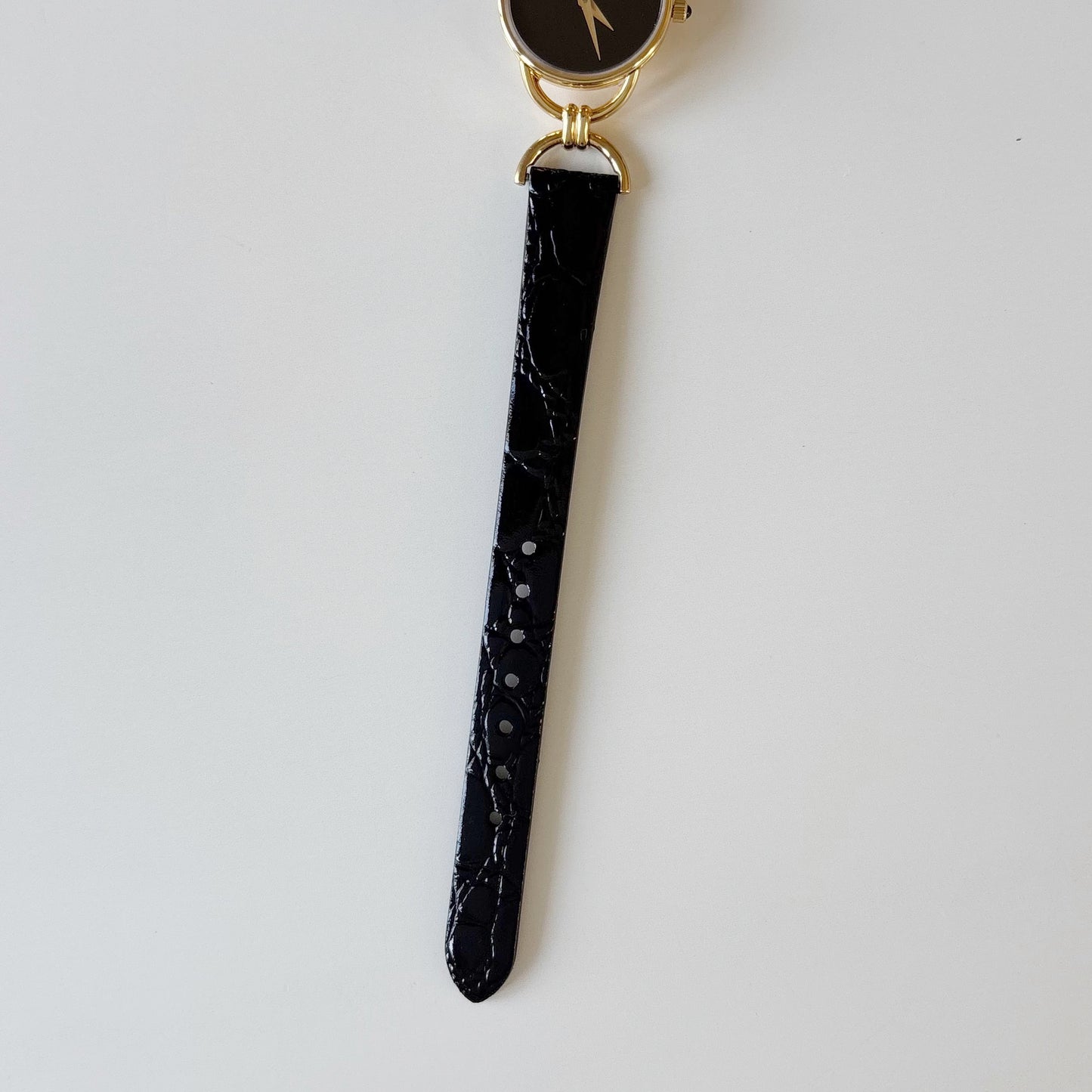 Gucci 1990s Black Round Dial Horsebit Gold Plated Watch