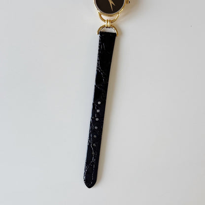 Gucci 1990s Black Round Dial Horsebit Gold Plated Watch
