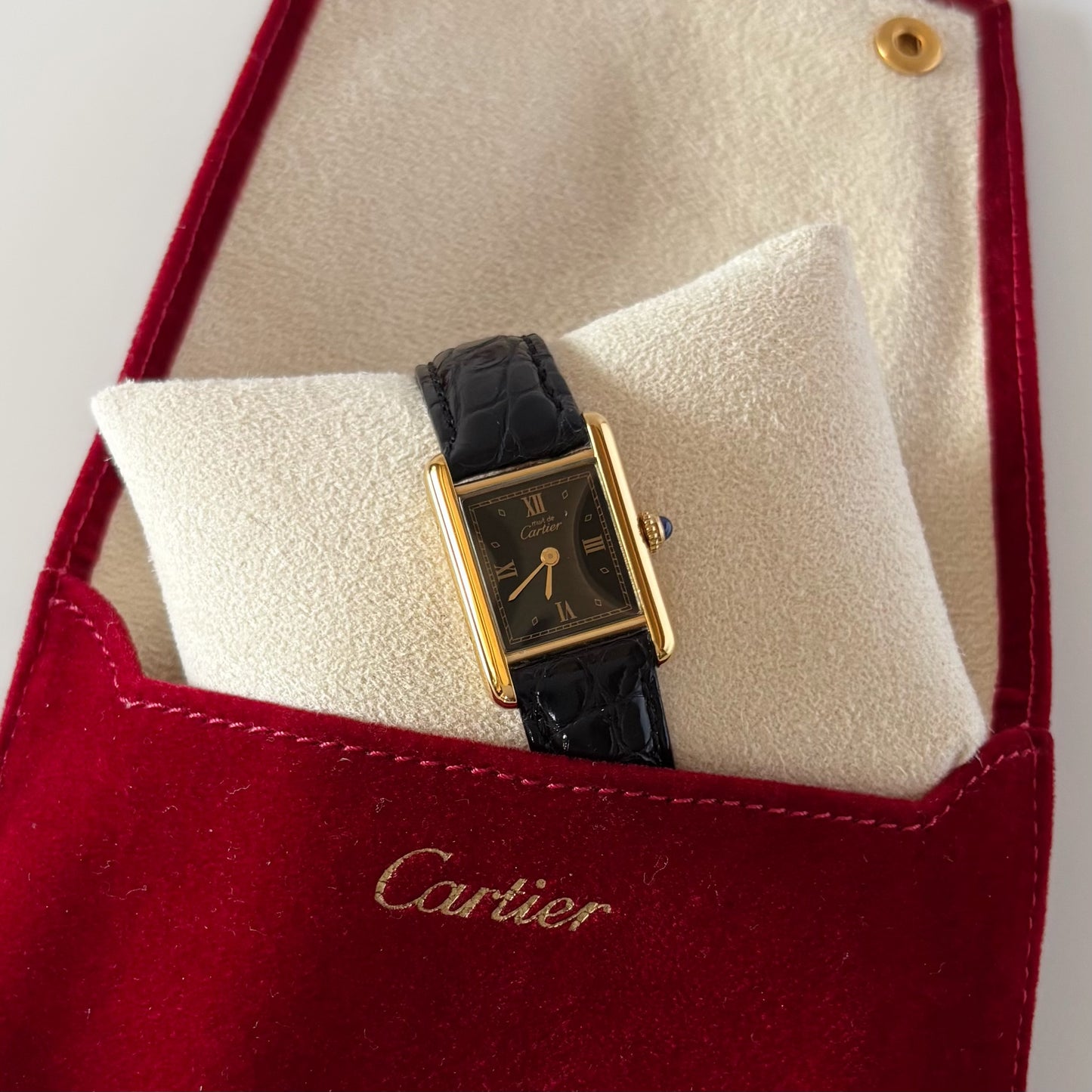 Cartier 1990s Must de Tank Black Dial Watch (SM)