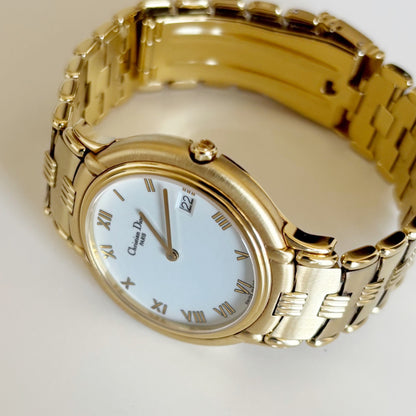 Dior 1990s Date Round Dial Gold Plated Watch (Large)