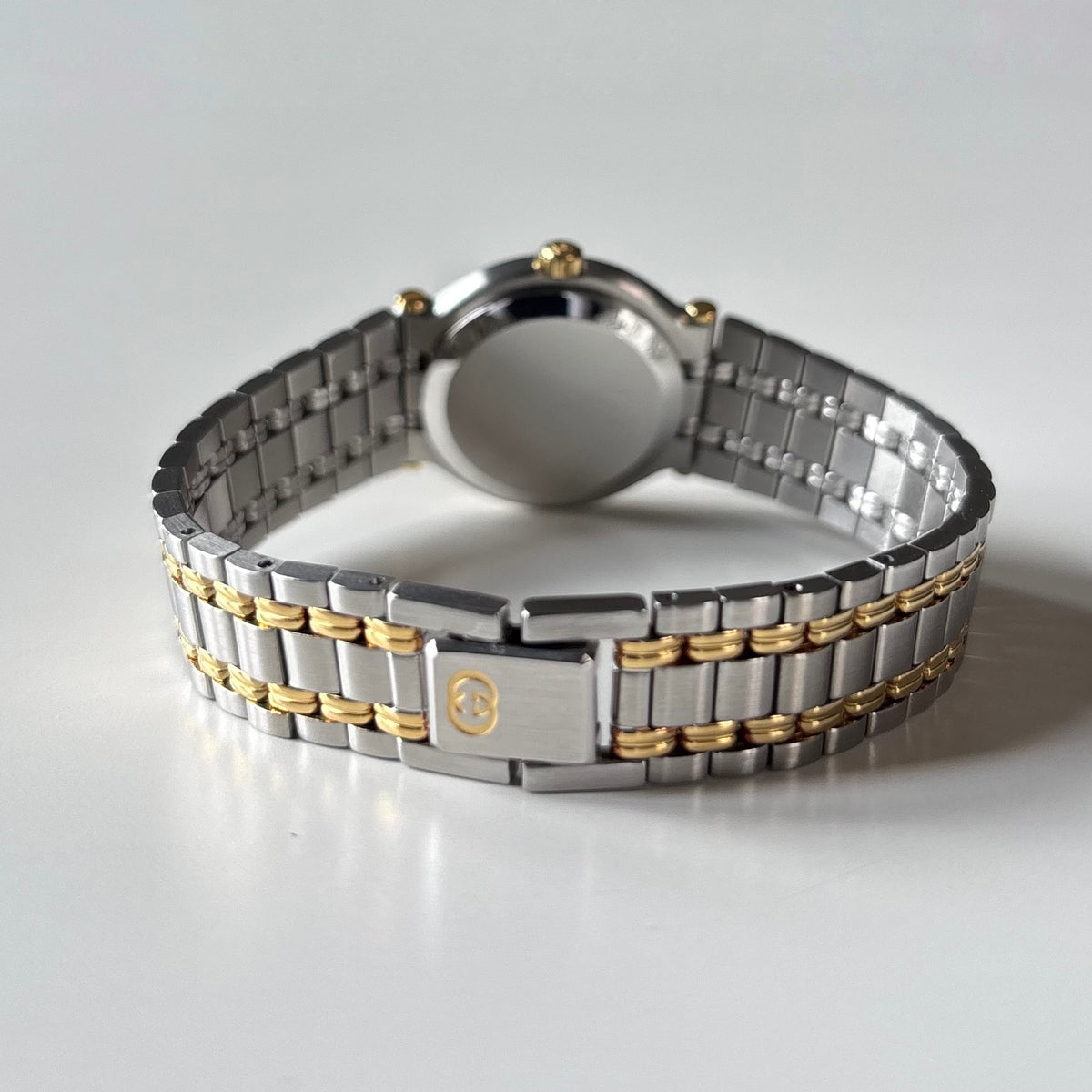 Gucci 1990s Date Black Round Dial Two-Tone Gold-Plated Watch