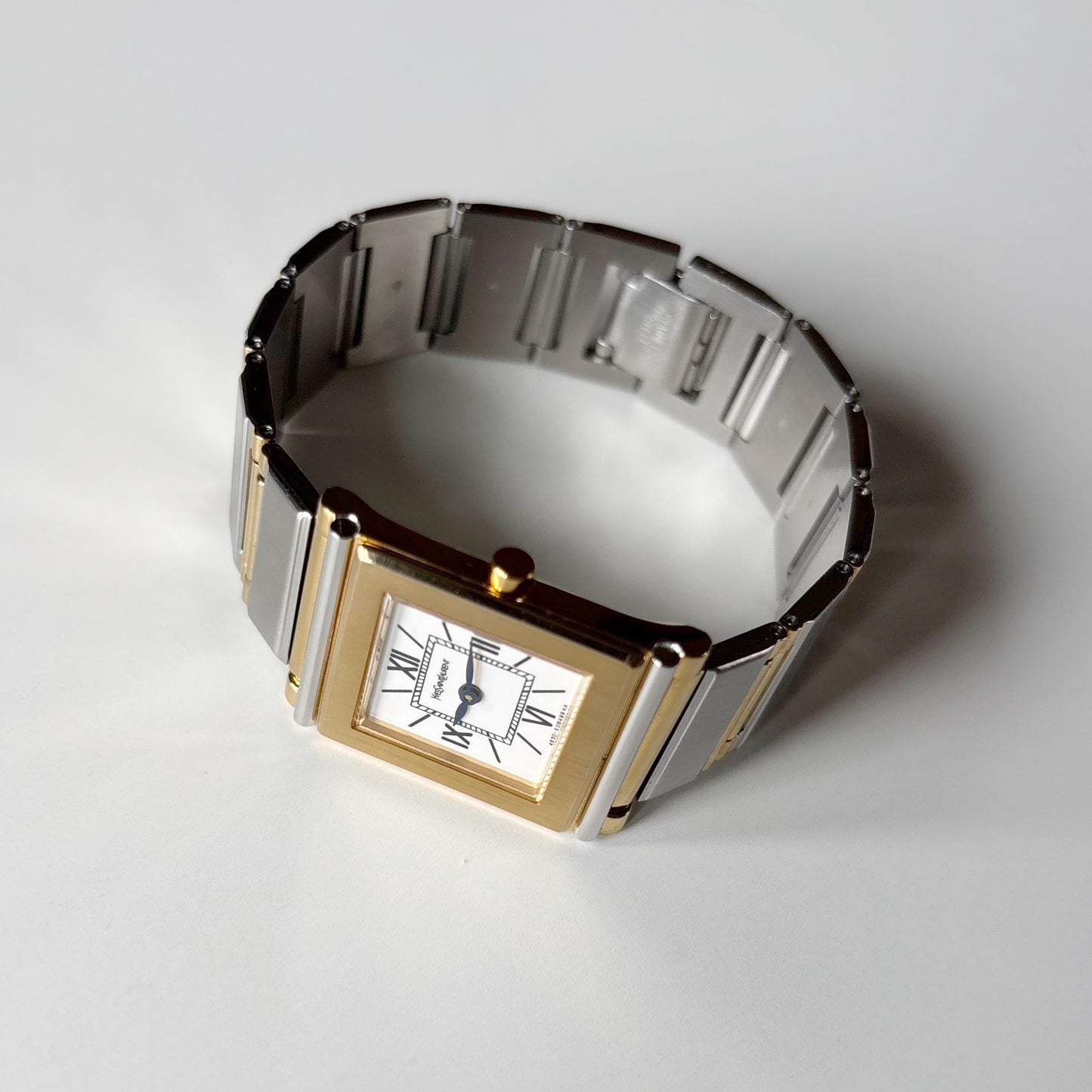 Yves Saint Laurent 1990s Square Dial Gold Plated Two Tone Watch