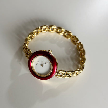 Gucci 1990s Interchangeable Bezel Gold Plated Watch with 6 bezels, case (165mm)
