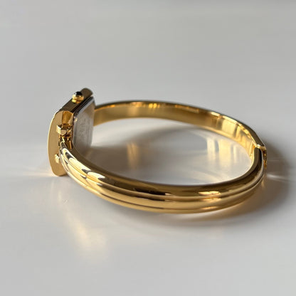 Yves Saint Laurent 1990s Seashell Dial Gold Plated Bangle Watch