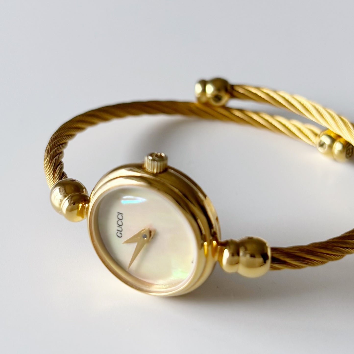Gucci 1990s Seashell Dial Gold Plated Bangle Watch