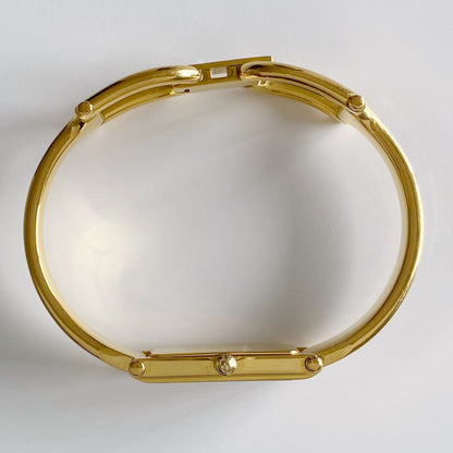 Gucci 1990s Gold Dial Rectangular  Gold Plated Bangle Watch