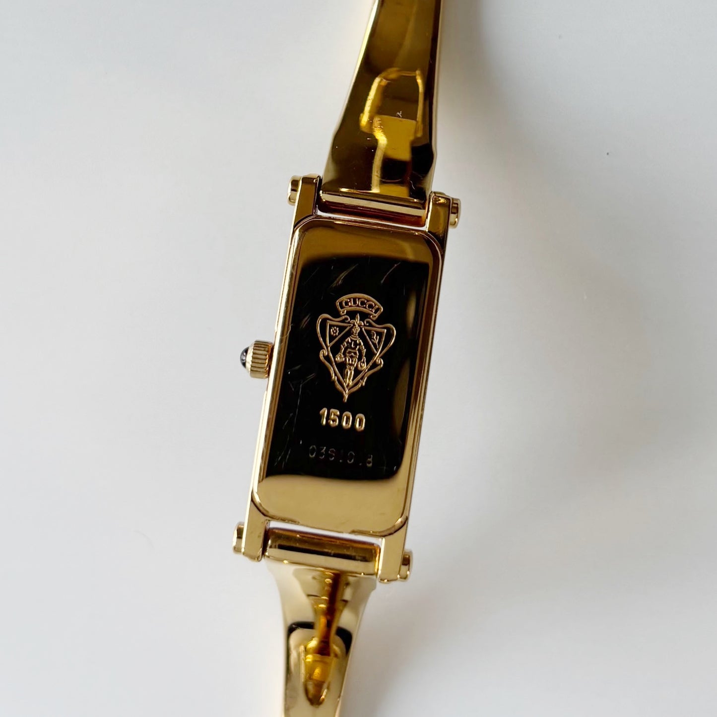 Gucci 1990s Black Dial Gold Plated Bangle Watch