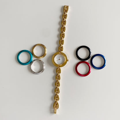 Gucci 1990s Interchangeable Bezel Gold Plated Watch with 6 bezels, case (166mm)