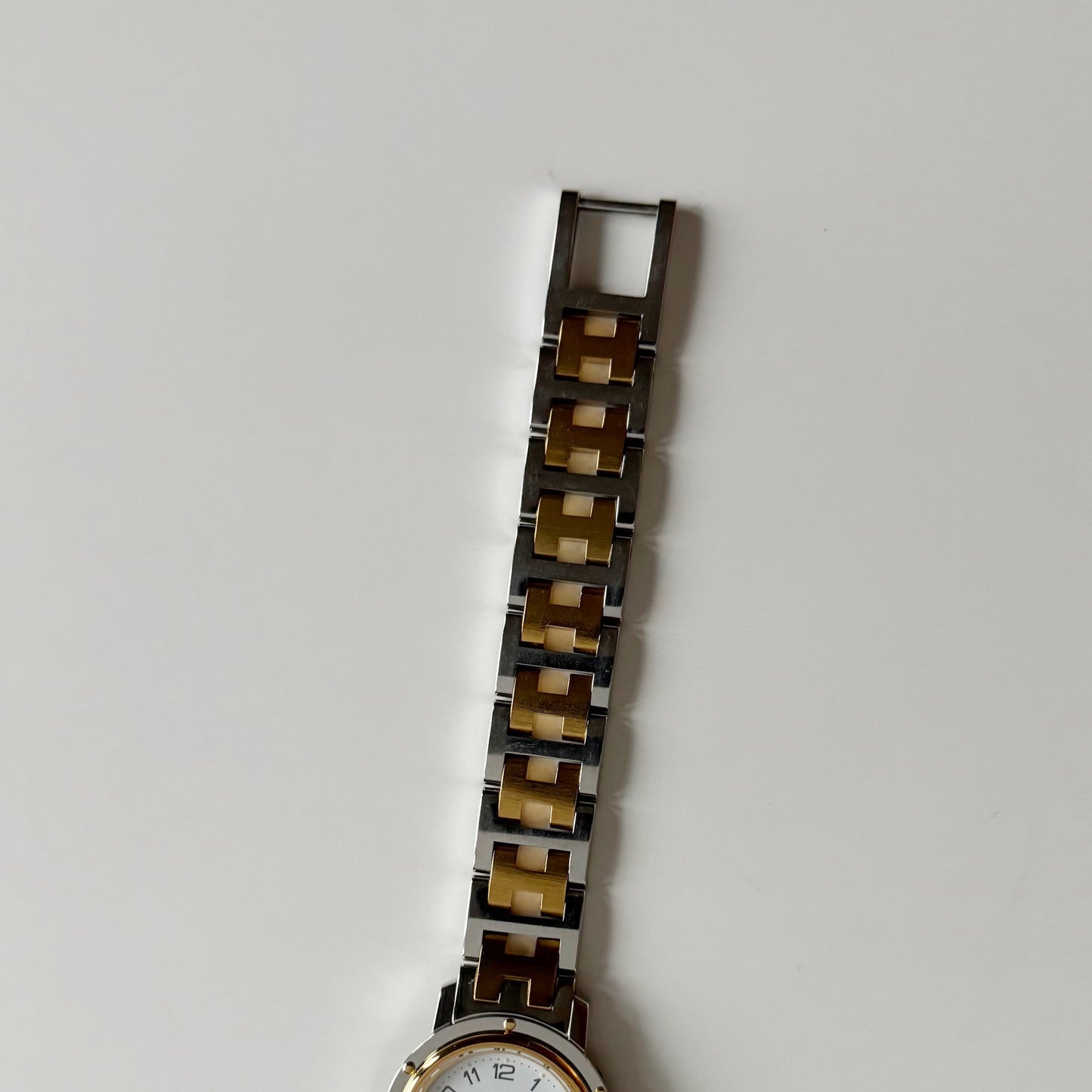 Hermes Early 2000s Clipper White Round Dial Two Tone Watch