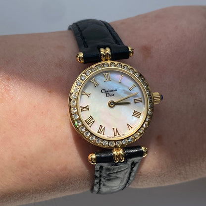 Dior 1990s Seashell Round Dial Gold Plated Watch