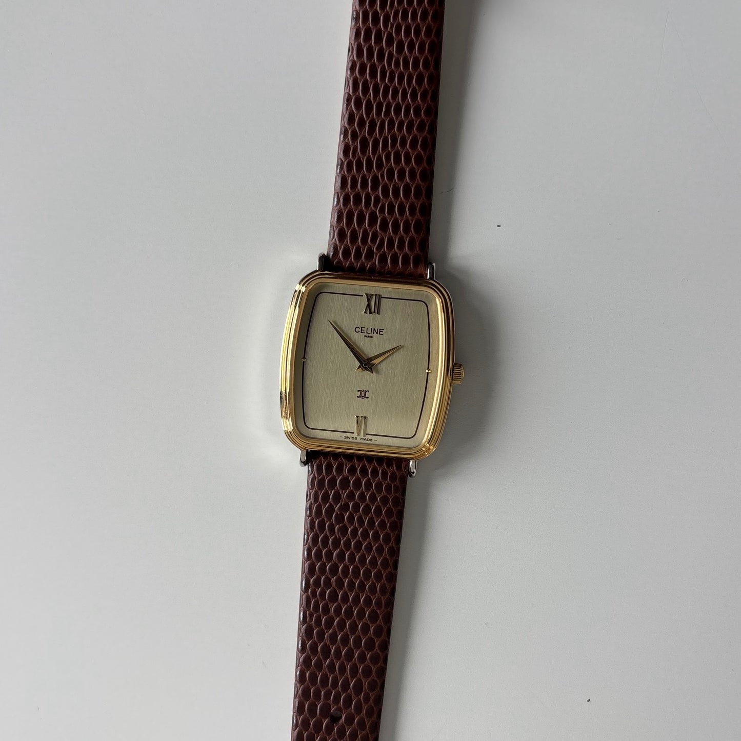 Celine 1980s Rectangular Dial Two Tone Watch (Large)