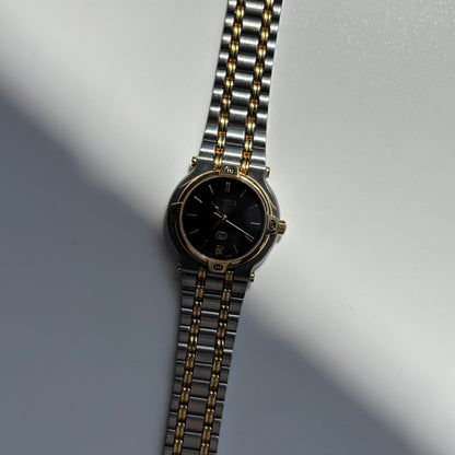 Gucci 1990s Black Dial Gold Plated Two Tone Watch