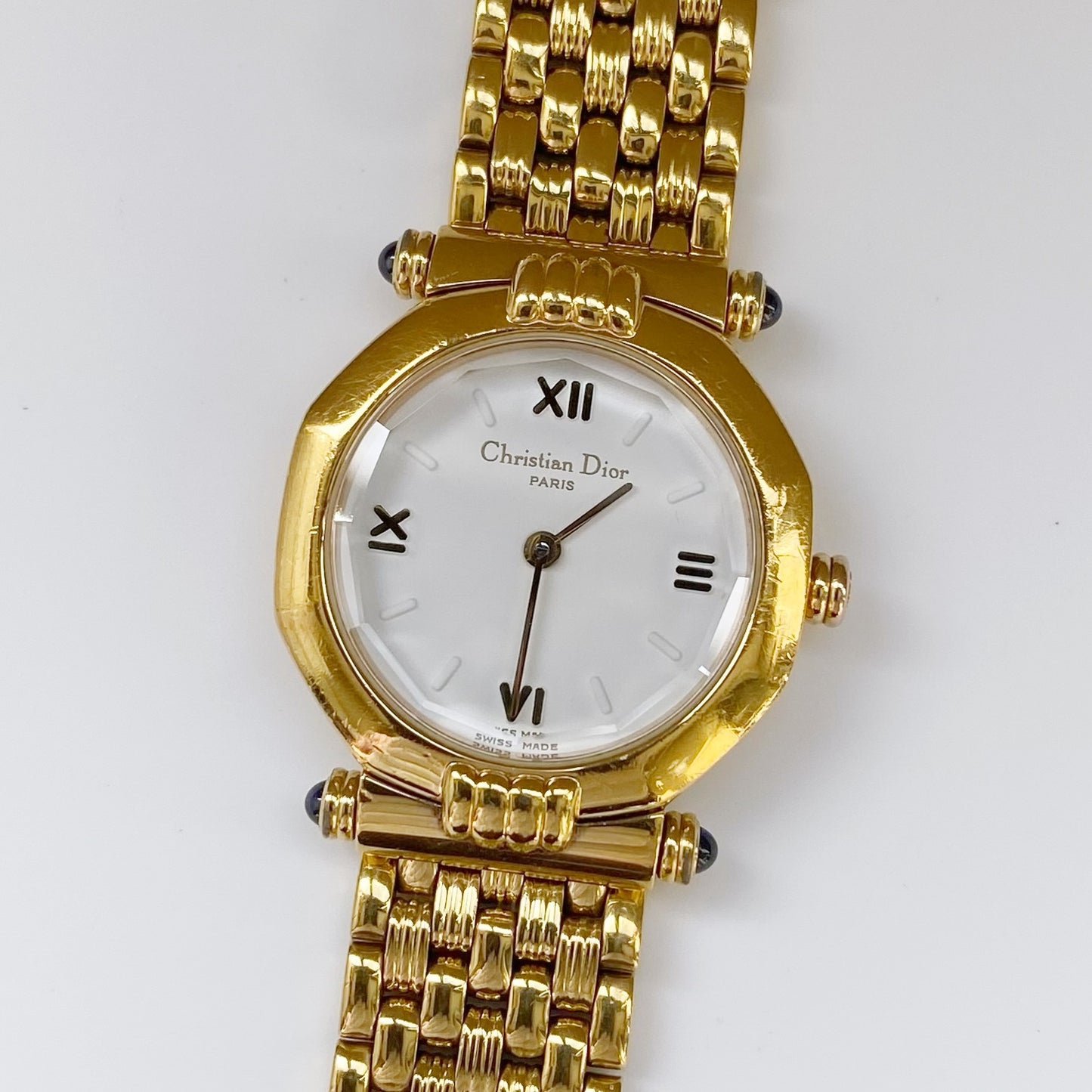 Dior 1990s Octagon White Dial Gold Plated Watch