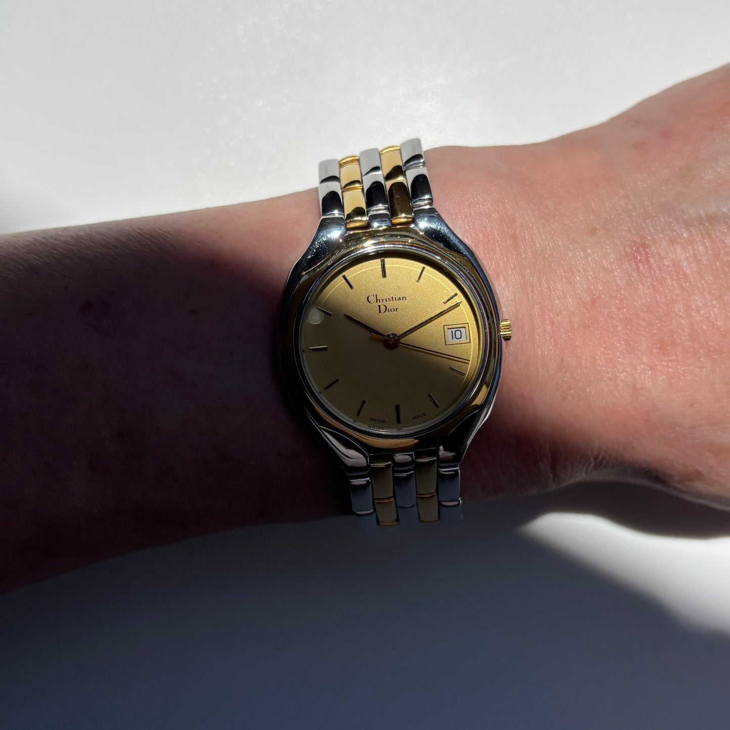 Dior 1990s Date Round Dial Gold Plated Two Tone Watch (Large)