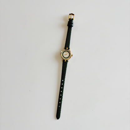 Gucci 1990s Round Dial Green Gold Plated Watch