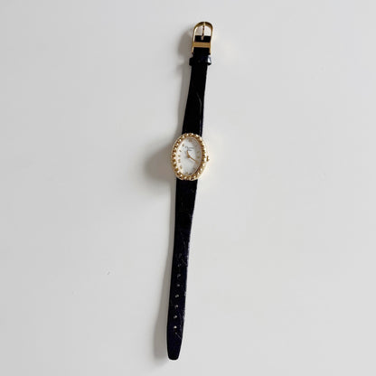 Dior 1990s Baignoire Gold Plated Leather Watch